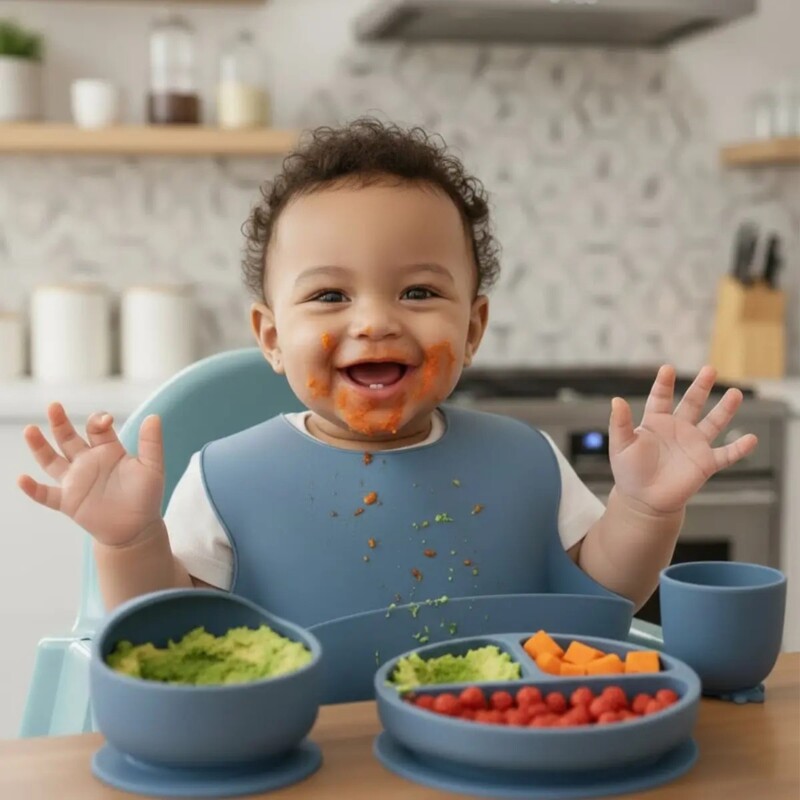 Set Alimentación Bebé en Silicona Libre Bpa 10 Piezas Azul