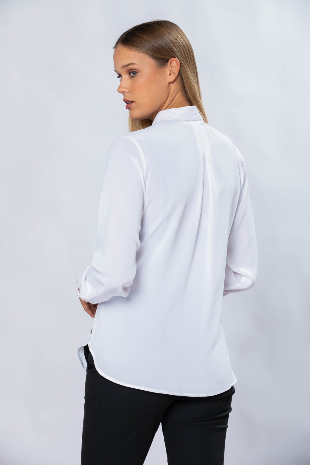 Blusa clásica lisa manga larga con botones Blanco