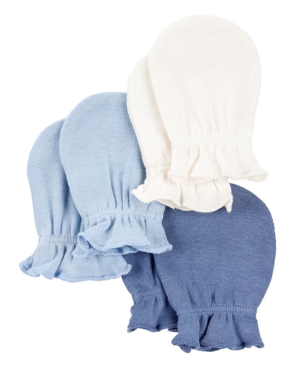 Pack tres pares de mitones de algodón, azules 