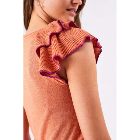 Top Metalizado Manga Volados Ocher