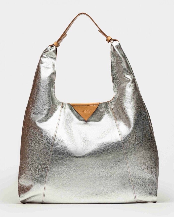 Bolso The Shopping en cuero graneado metalizado Plata