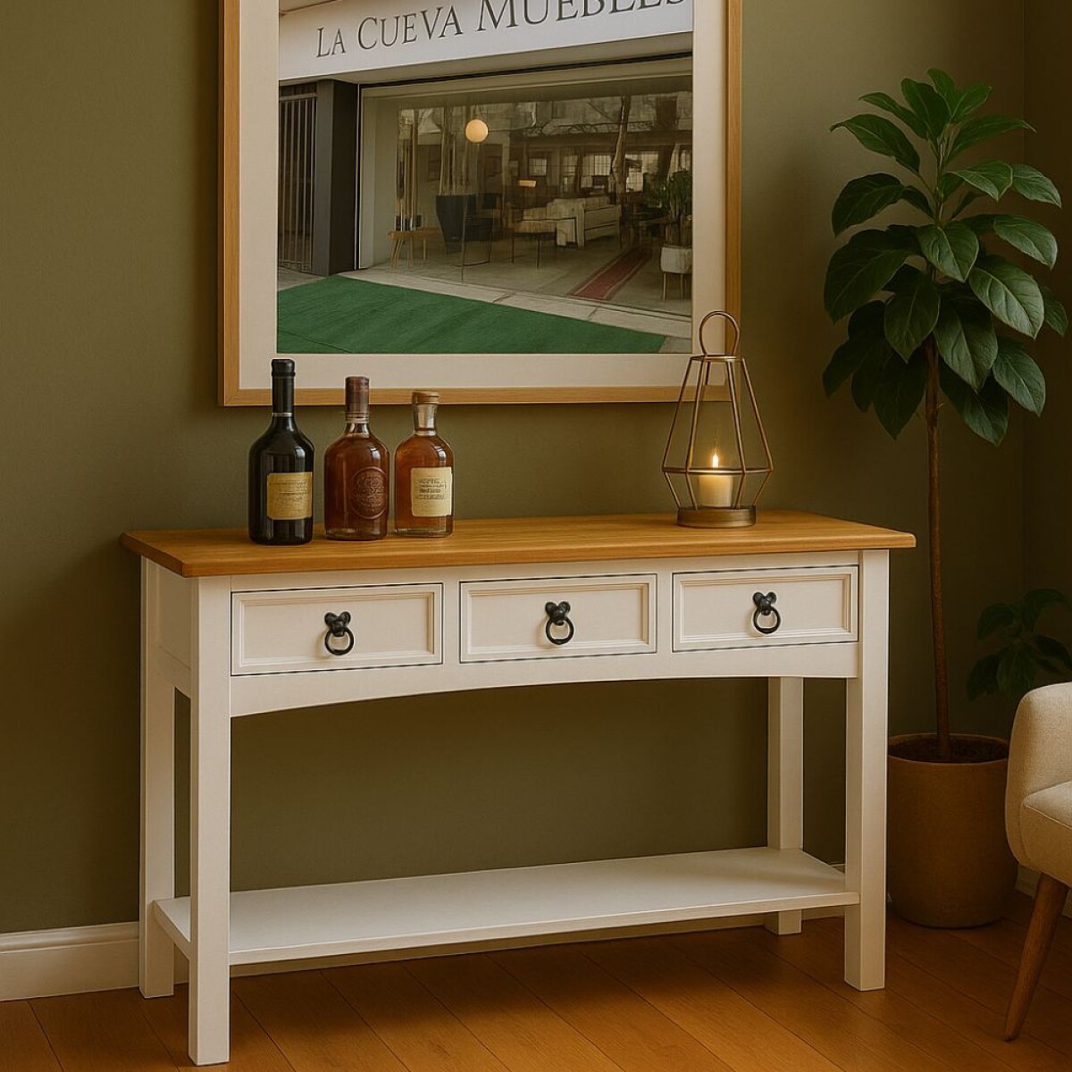 Aparador 3 Cajones Línea Naturale - Blanco/Roble 