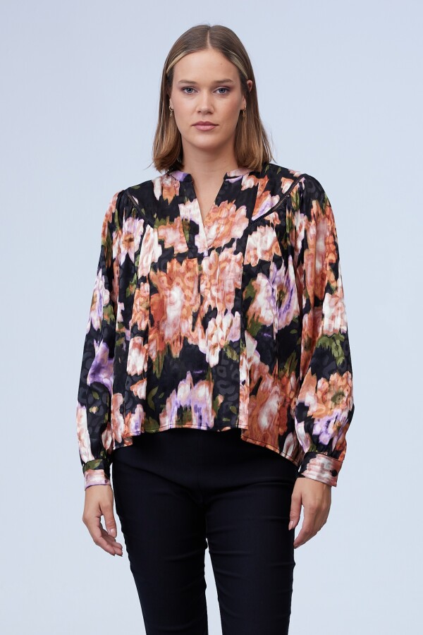 Blusa Saten Print MULTI/ROSA