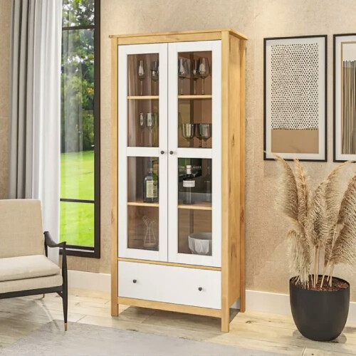 Cristalero 2 Puertas 1 Cajón Material Natural - Mari Blanco