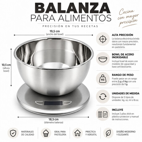 Balanza De Cocina Digital Con Bowl De Acero Hts Plateado