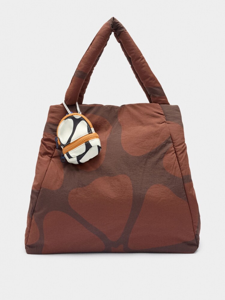 Bolso Shopper De Nylon Estampado Con Colgante burdeos