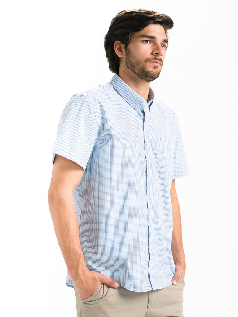 Camisa M/C Cuadros - Celeste/Fantasia 7 