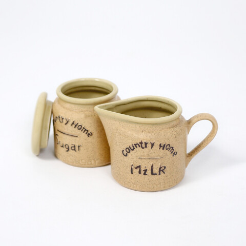 LECHERA Y AZUCARERA CERAMICA BEIGE 2PZAS 8X9CM Unica