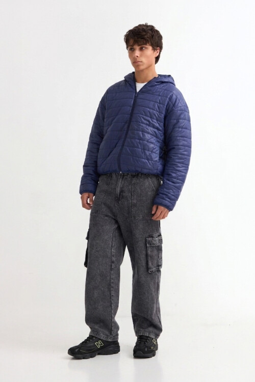 Campera puffer básica con capucha AZUL MARINO