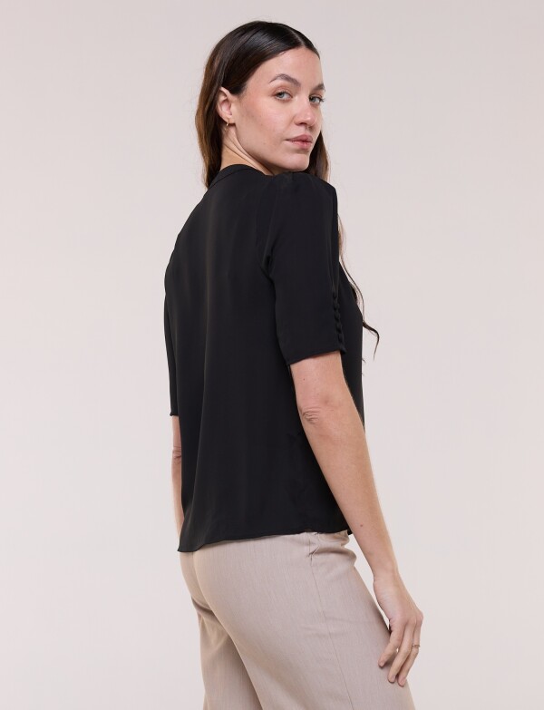 Blusa Lazo Con Mangas Abotonadas NEGRO