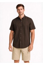 Camisa Arrow Manga Corta Lino Algodòn Café