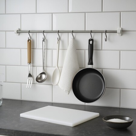 BARRA DE COCINA 60CM 4 GANCHOS METALTRU Blanco