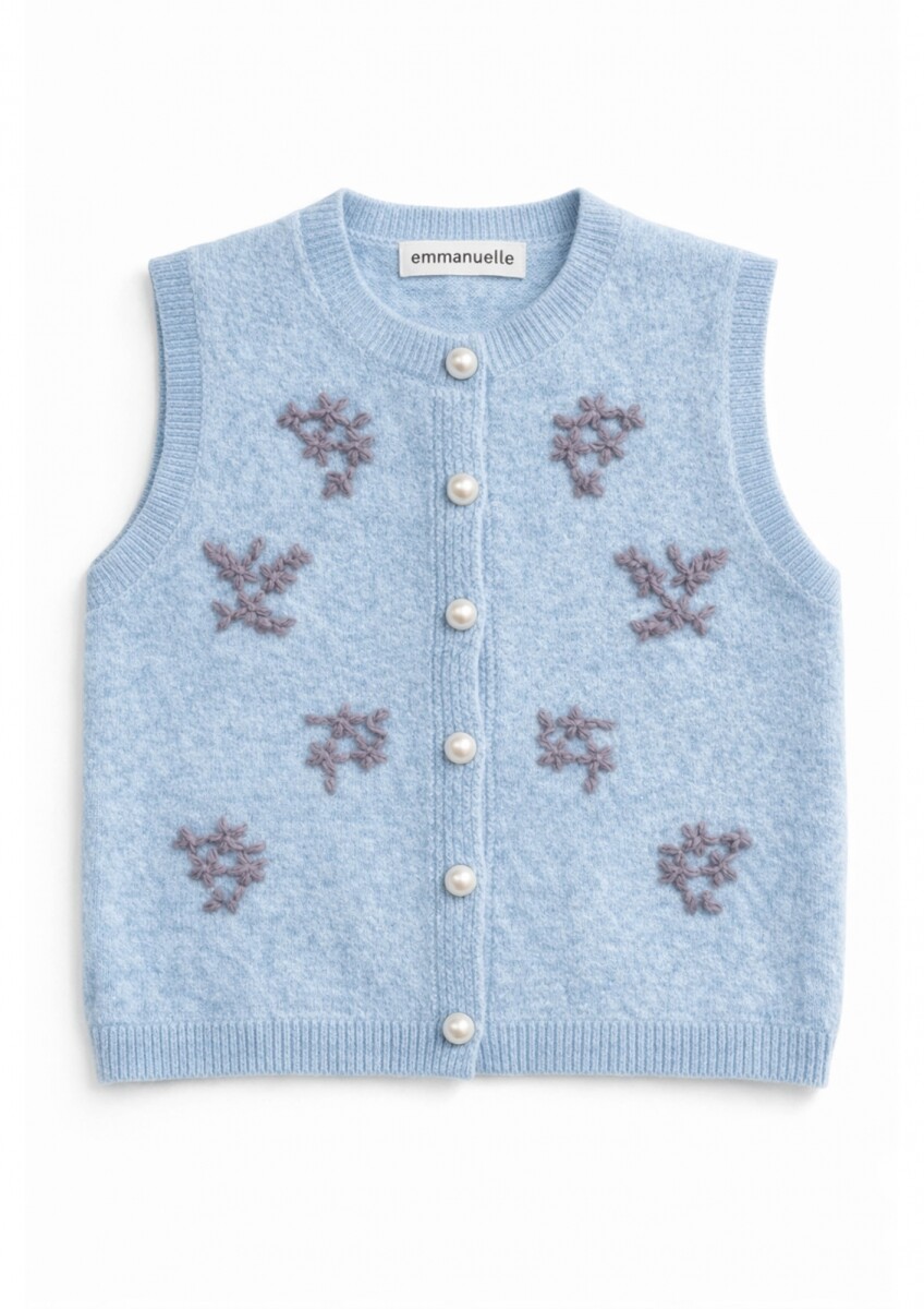 Chaleco Escila Bordado - Celeste 