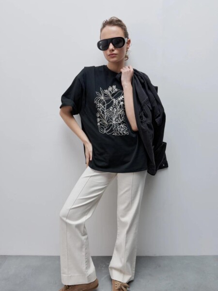T-SHIRT D.CASSIN MECA M.C FLOR NEGRO