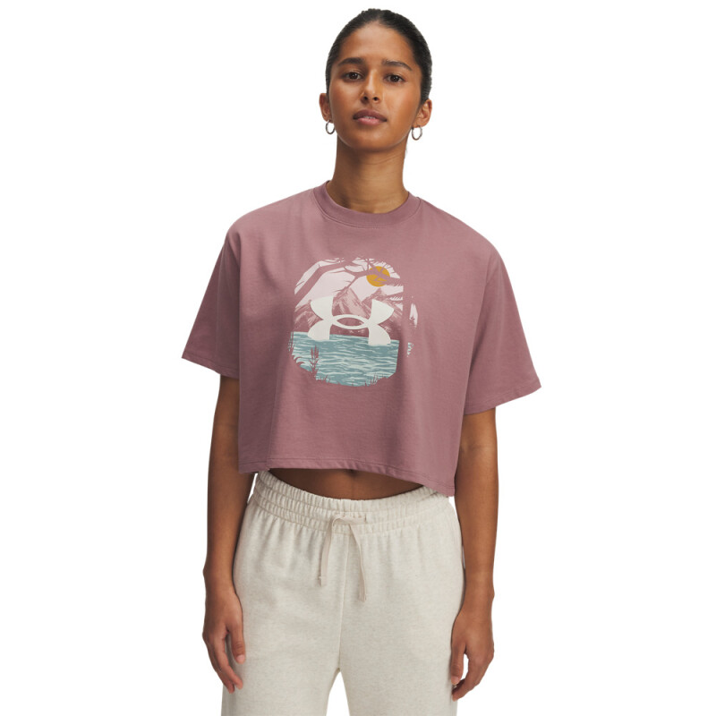 UA W Outdoor Graphic Crop SS-BRN BRN-651