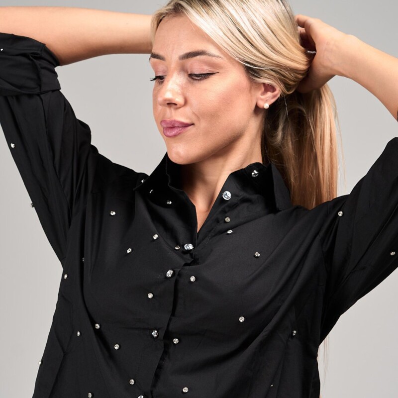Camisa de dama lisa m/l slowly Black C/br