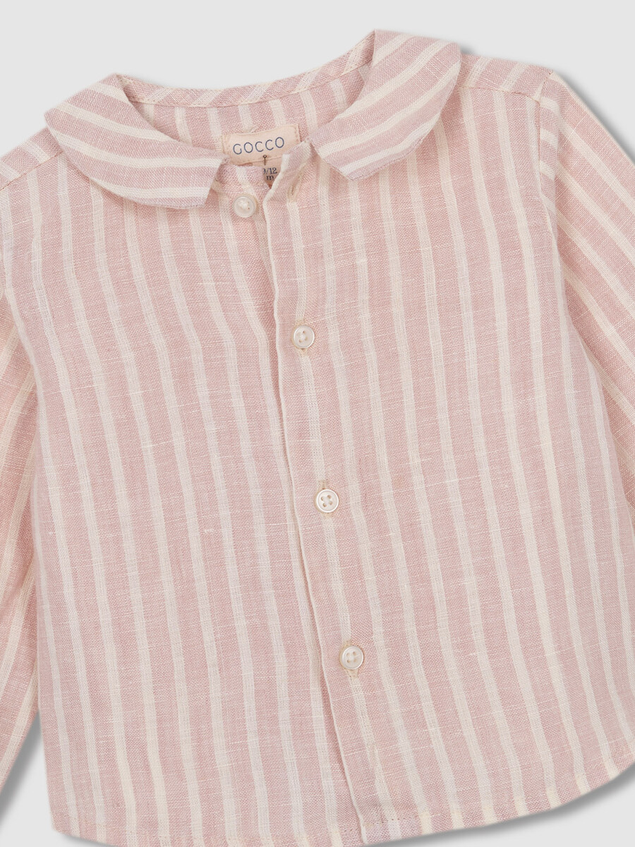 Camisa Cuello Bebe Rayas Rosa Suave