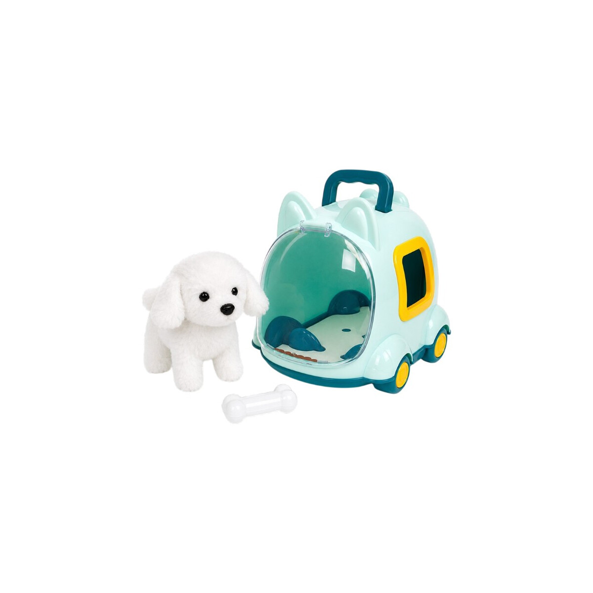 Perrito de peluche con caja transportadora - Blanco 