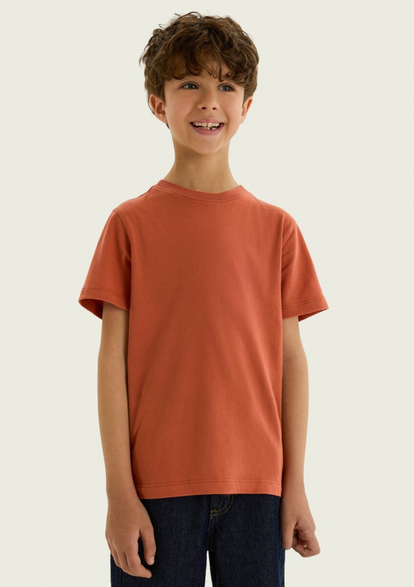 CAMISETA BÁSICA UNISSEX INFANTIL MANGA - NARANJA 