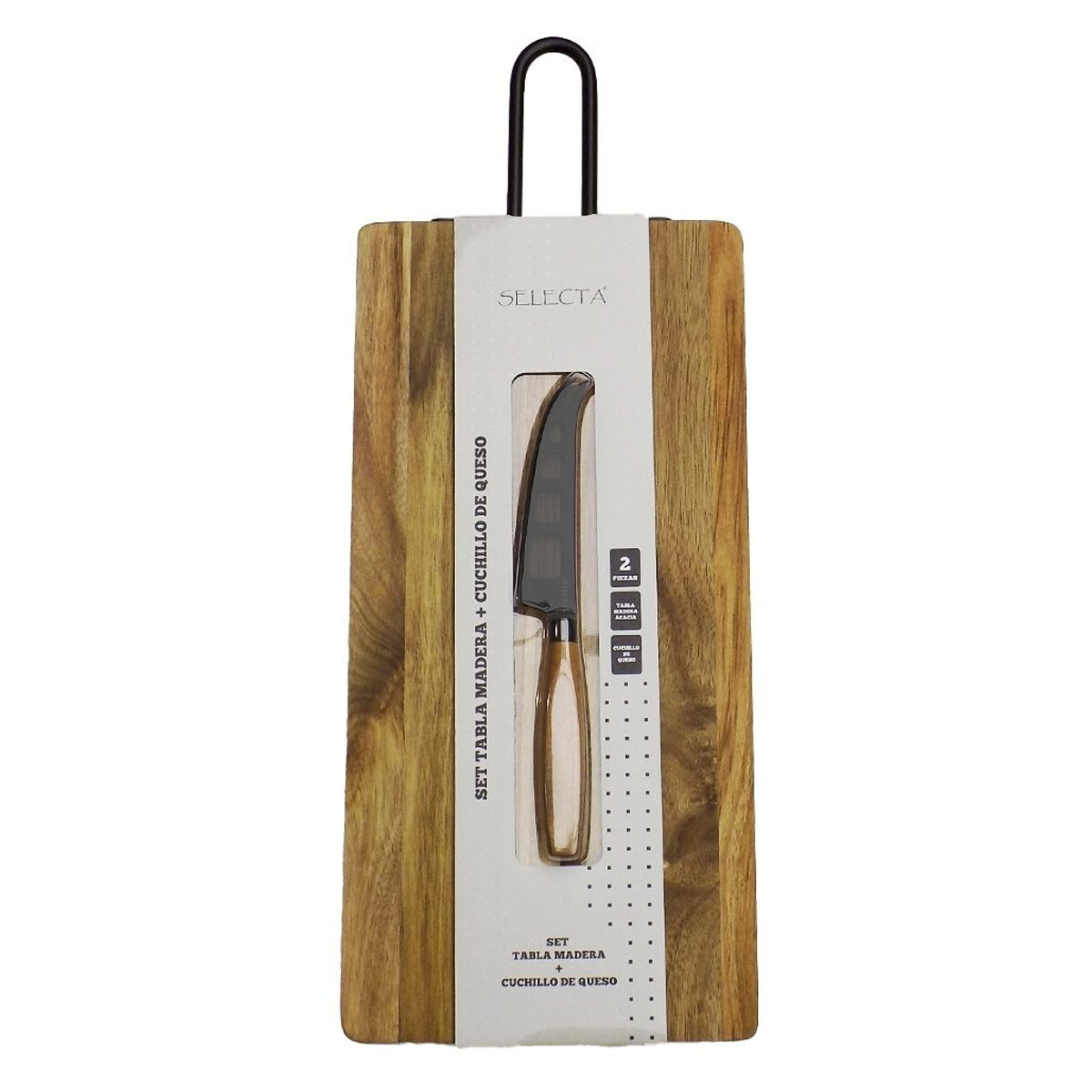 Set Cocina c/Tabla Madera Acacia y Mango + Cuchillo de Queso - Natural 