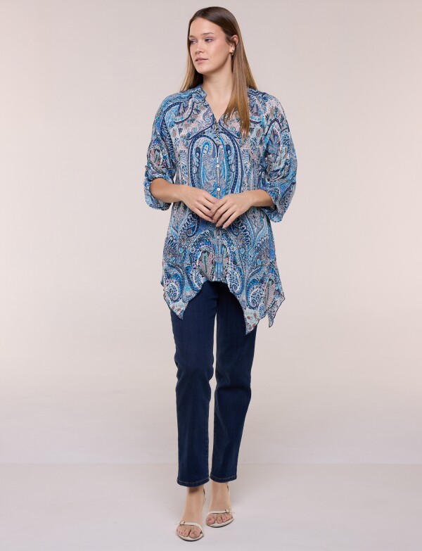 Blusa Holgada Manga 3/4 Roll-up AZUL/MULTI