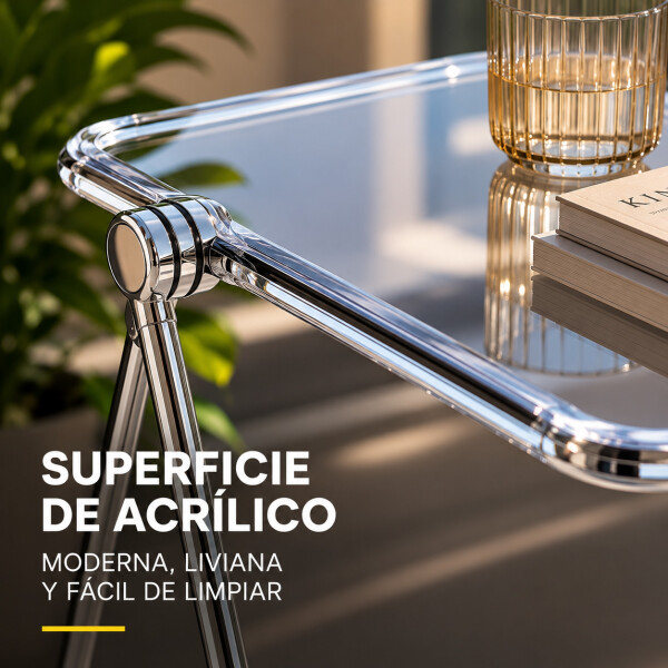Mesa ComboHome Plia Acrílico Metal Plegable 65x50 Premium Plateada