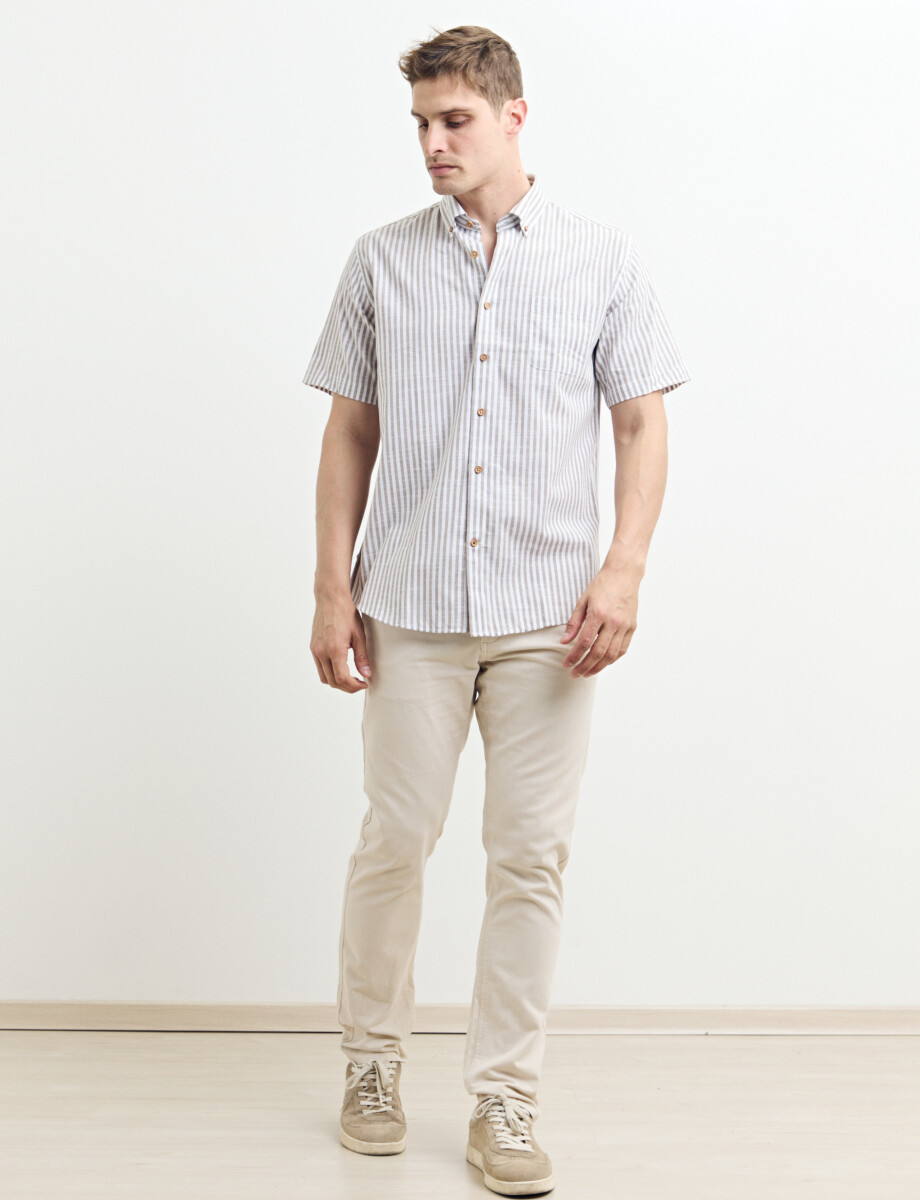 012635 CAMISA HARRINGTON LABEL Blanco/tostado