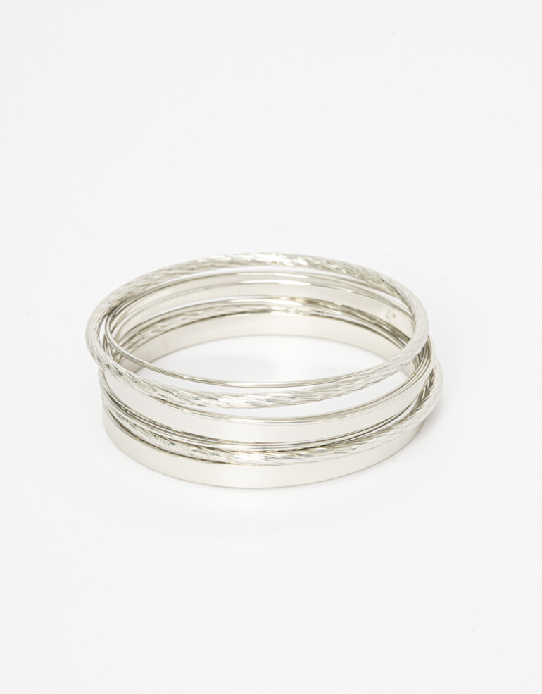 Pulseras Flexibles Sets Metal Set De Pulseras Labradas De Metal - Plateado Hematite