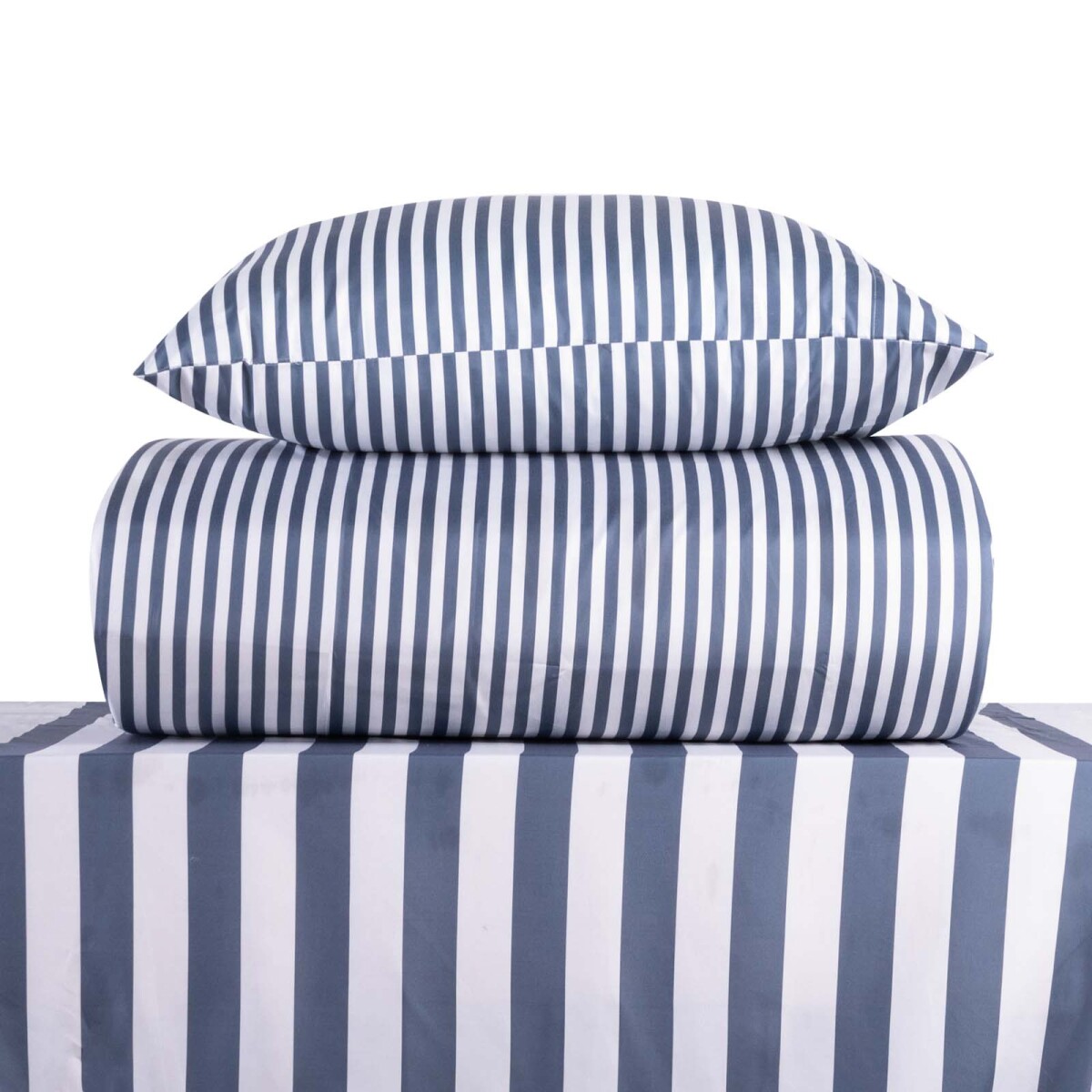 JUEGO DE SÁBANAS - FIBRA-SUAVE AZUL RAYAS AZUL Y BLANCO 