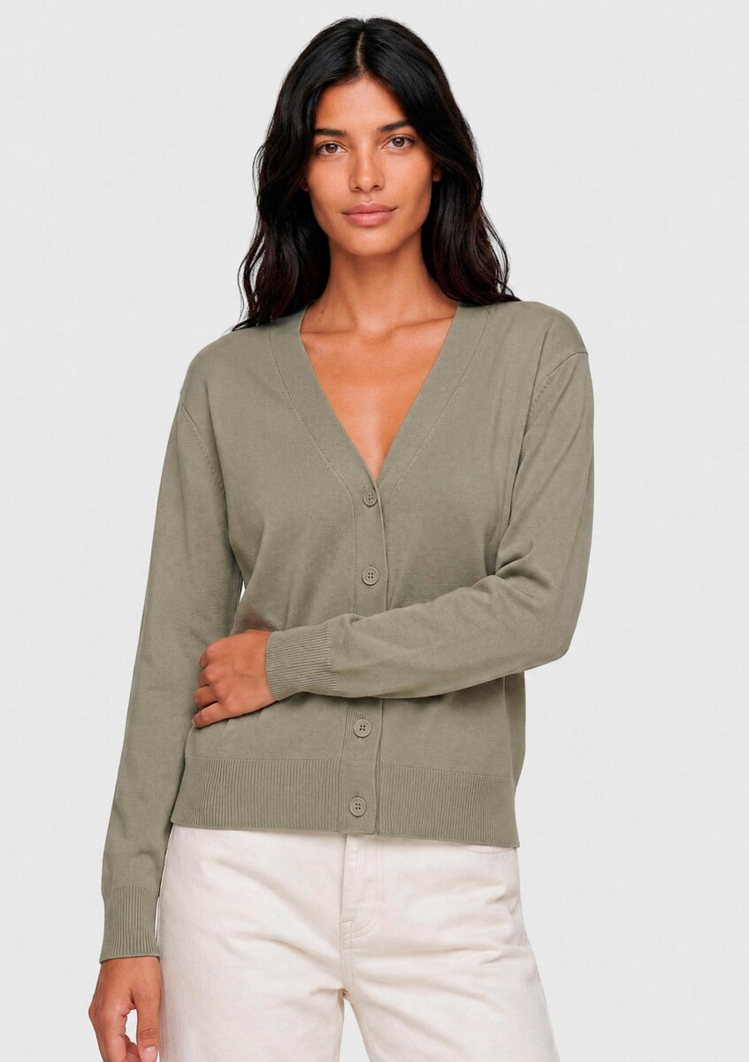 CÁRDIGAN DE PUNTO CON CUELLO EN V - VERDE 