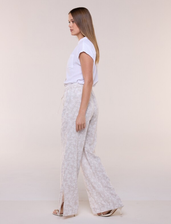 Pantalón De Lino Wide Leg BEIGE/MULTI