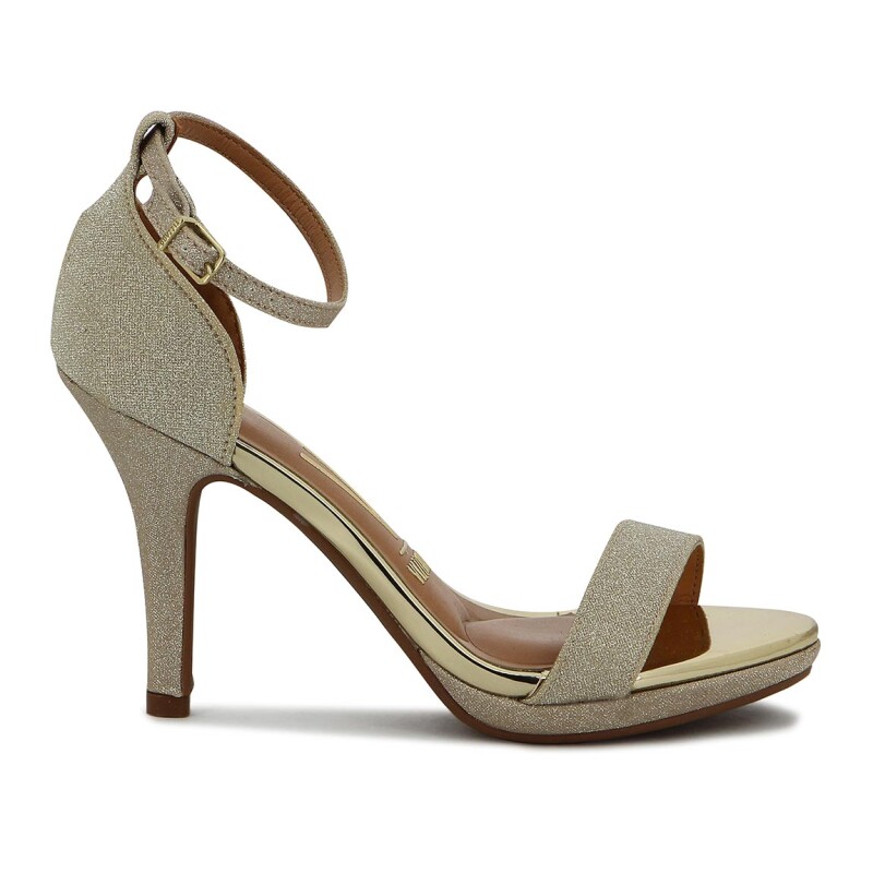 Sandalia Formal Mujer Vizzano Taco Alto Brillosa Dorado