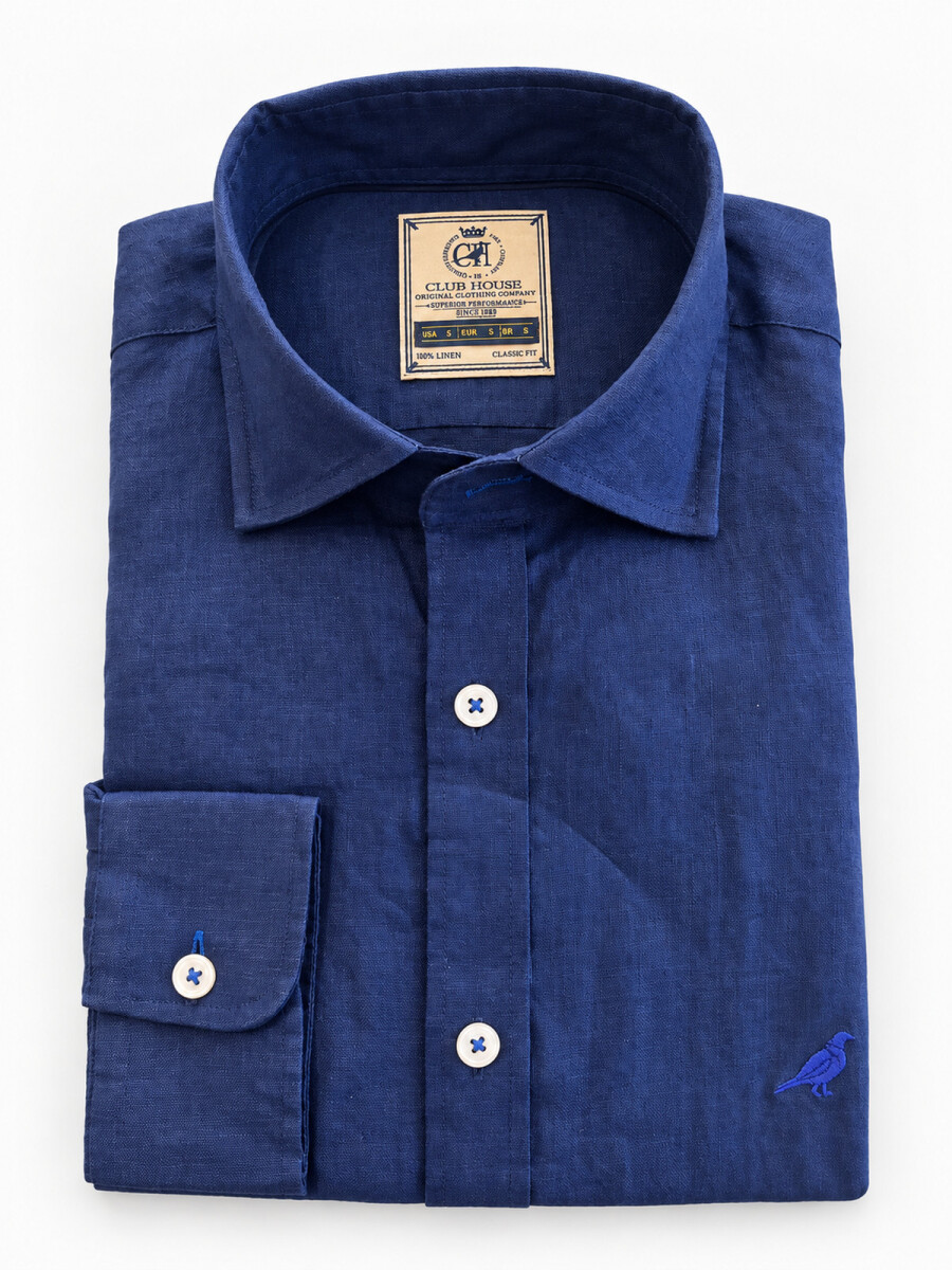 Camisa lino Short Collar - Navy 