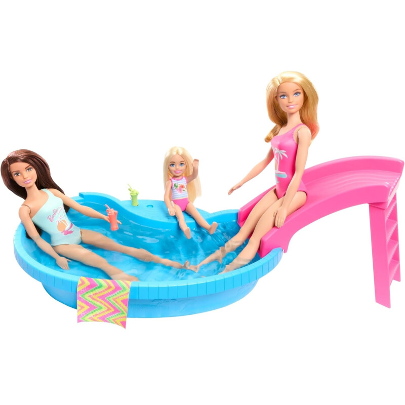 Barbie - Piscina Con Tobogan Y Muñeca Barbie - Piscina Con Tobogan Y Muñeca