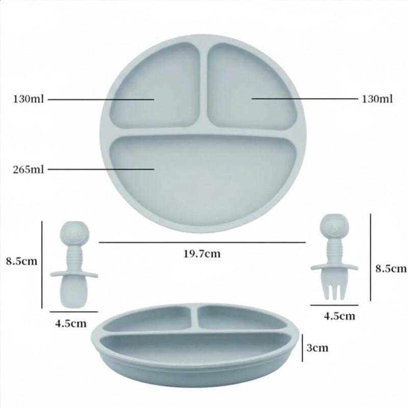 Set Alimentación Bebé en Silicona Libre Bpa 10 Piezas Gris