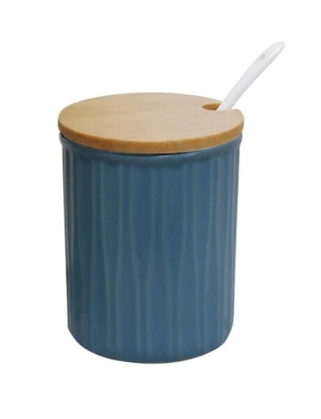 AZUCARERO/QUESERA CERAMICA C/CUCHARA Y TAPA MADERA AZUL AZUCARERO/QUESERA CERAMICA C/CUCHARA Y TAPA MADERA AZUL