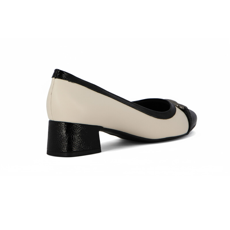 Comfortflex Zapato Taco Bajo Cuadrado Con Aplique En Capellada Negro-coco