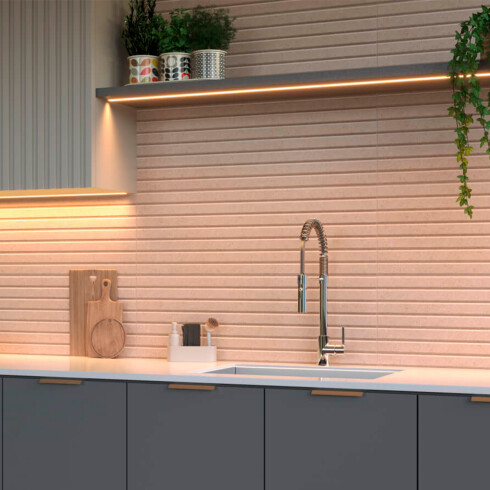 Ceramica Greige Mate Decorado Ripado 45X120Cm Pared GAMAS DE BEIGE