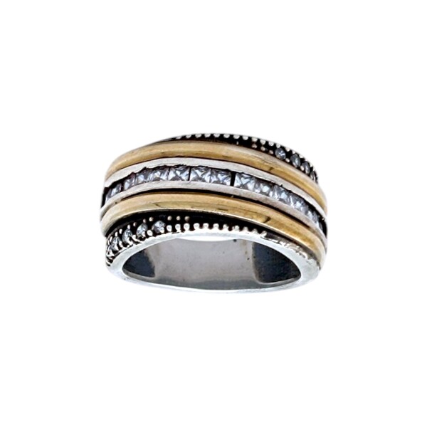 Anillo Banda-Plata y oro-Piedra Zirconia-AN5348 conpiedra