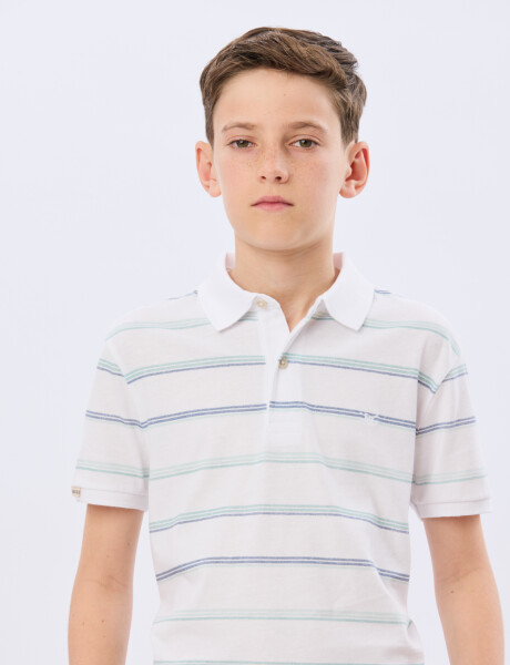 REMERA POLO RAYADA DE ALGODÓN Blanco
