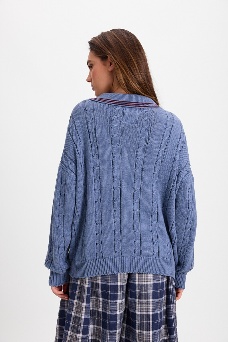 Sweater Trenzado Azul/Bordeaux