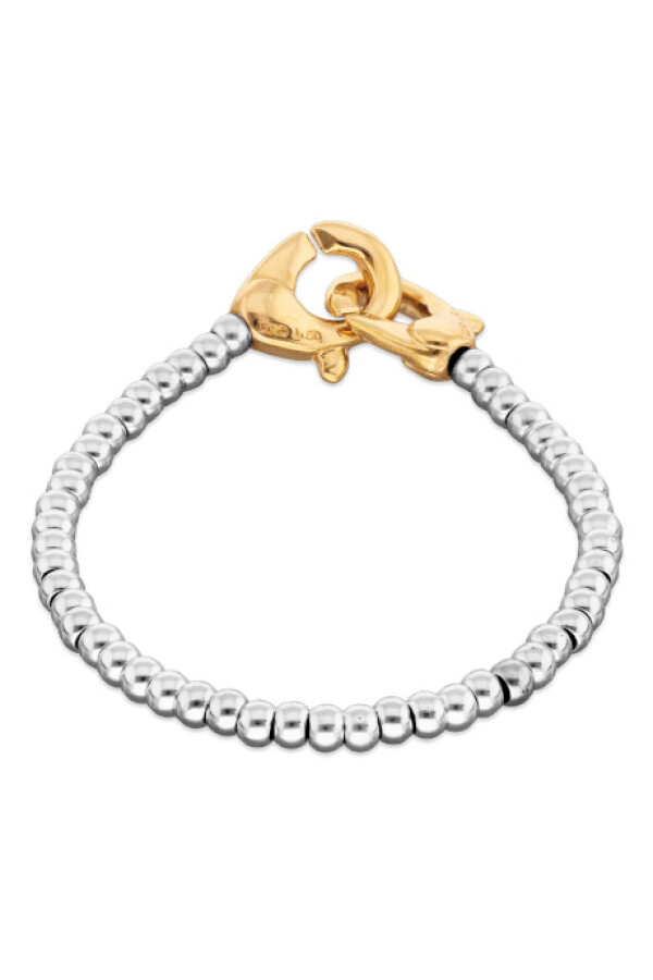 PULSERA DE BOLAS PEQUEÑAS BAÑADA EN PLATA CON MOSQUETON ENTRELAZADO BAÑADO EN ORO 18K Pulsera