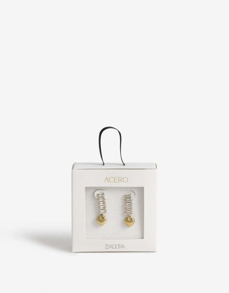 Aros Colgantes Cortos Strass Aros Cortos De Acero Con Cubic - Dorado