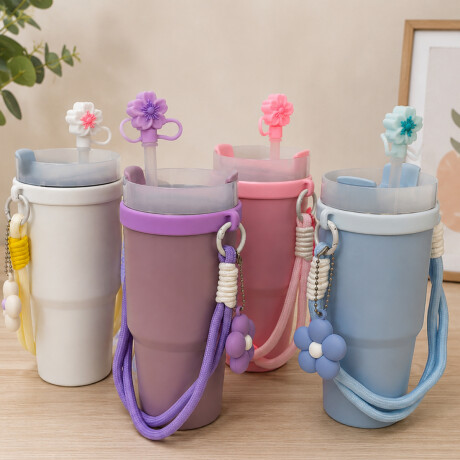 Vaso térmico de acero con accesorios y tapita 420ml Blanco