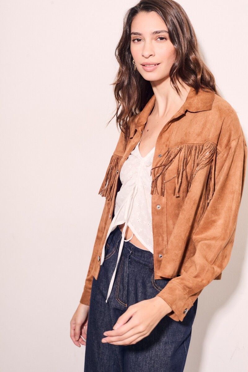 Camisa Flecos Gamuza Vegana Camel