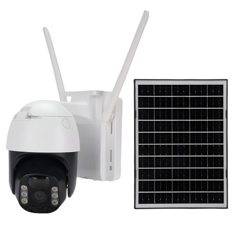 Cámara Seguridad Sola WiFi 4K Exterior Visión Nocturna Color Blanco Negro