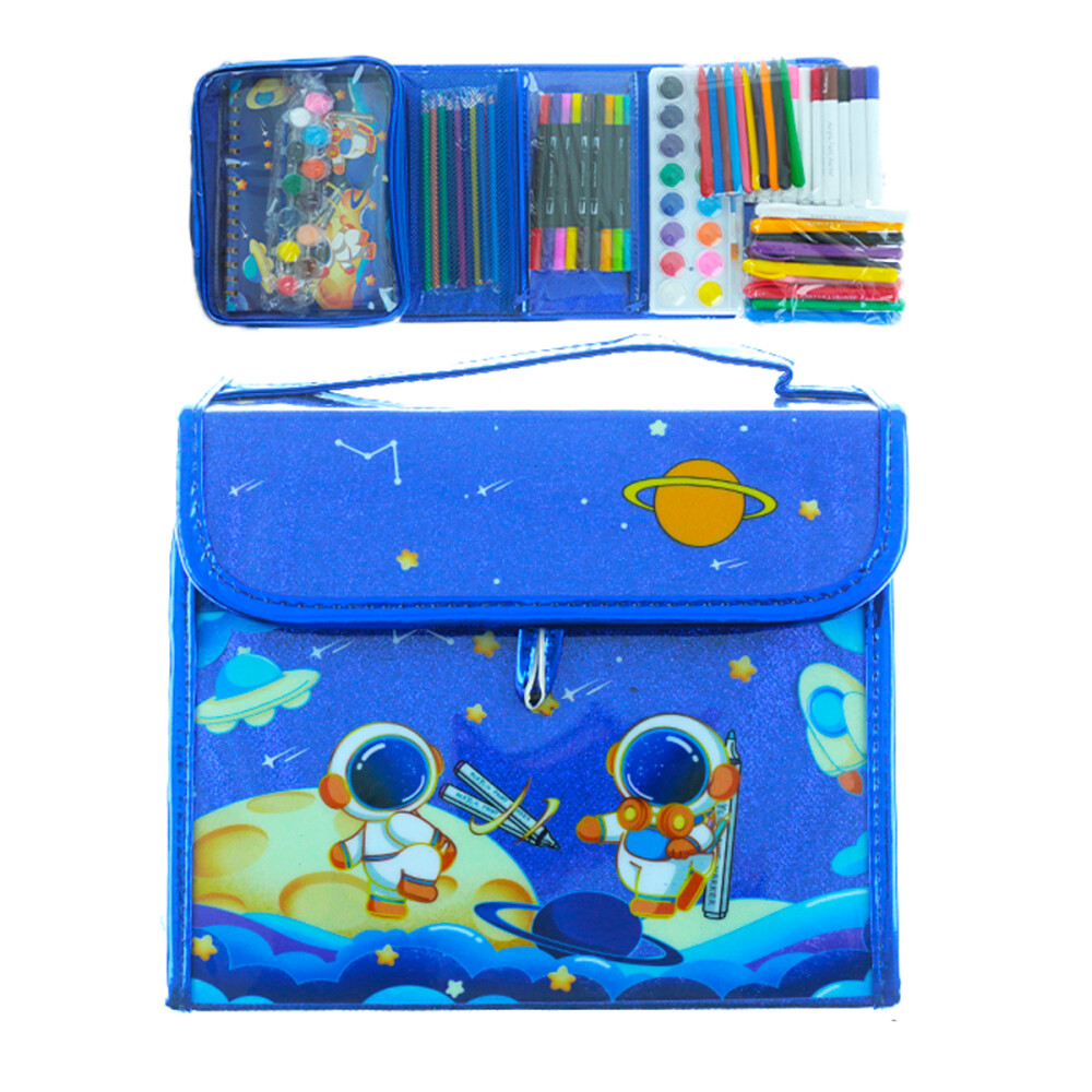 Cartuchera Escolar Triple Brillosa Con Accesorios Colores Azul