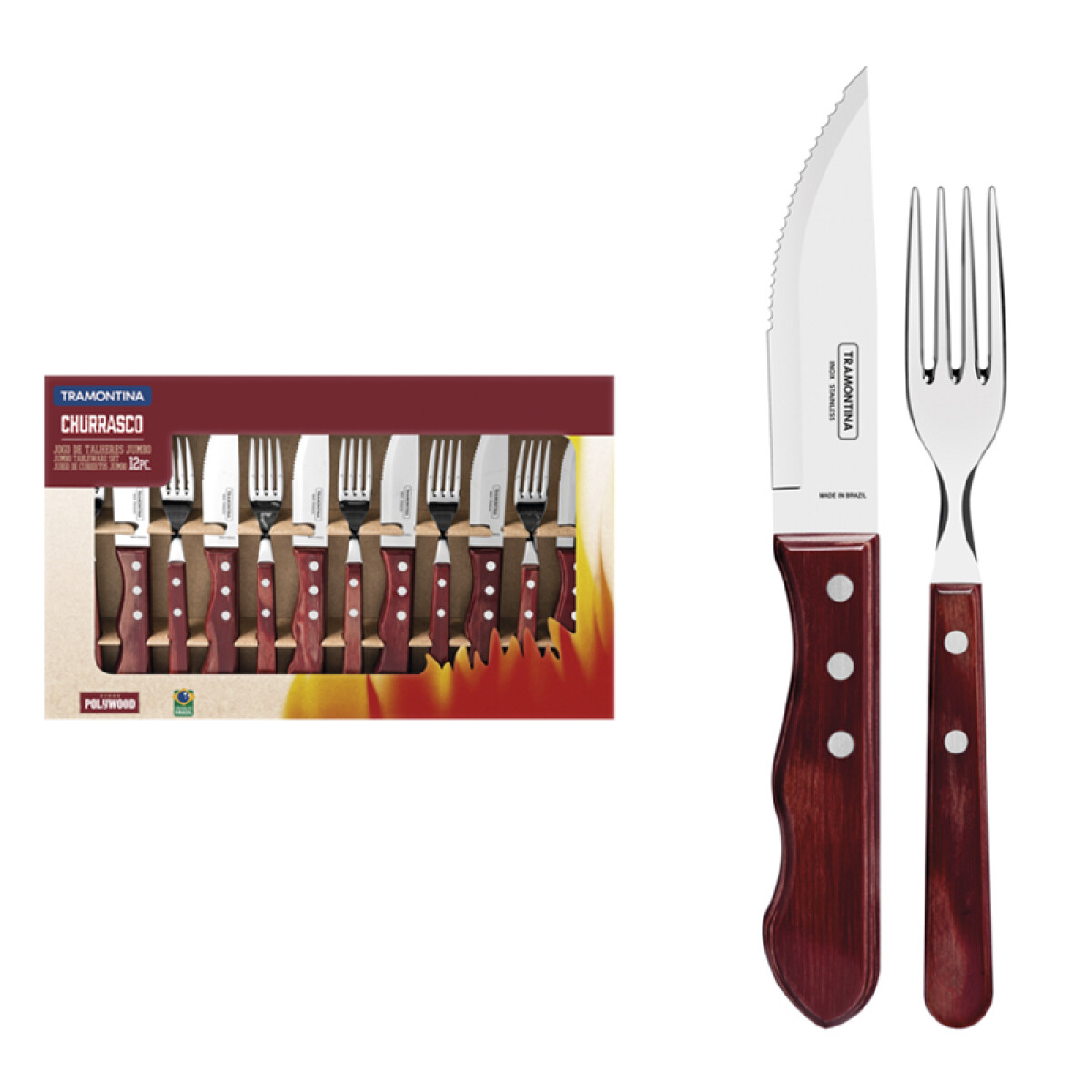 Juego para asado Jumbo rojo, CHURRASCO, 12 piezas -TRAMONTINA - TN7789 
