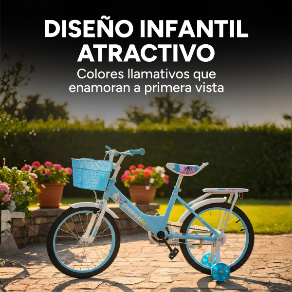 Bicicleta infantil Shengdi Rodado 18 Canasto Parrilla Hadas Color Celeste
