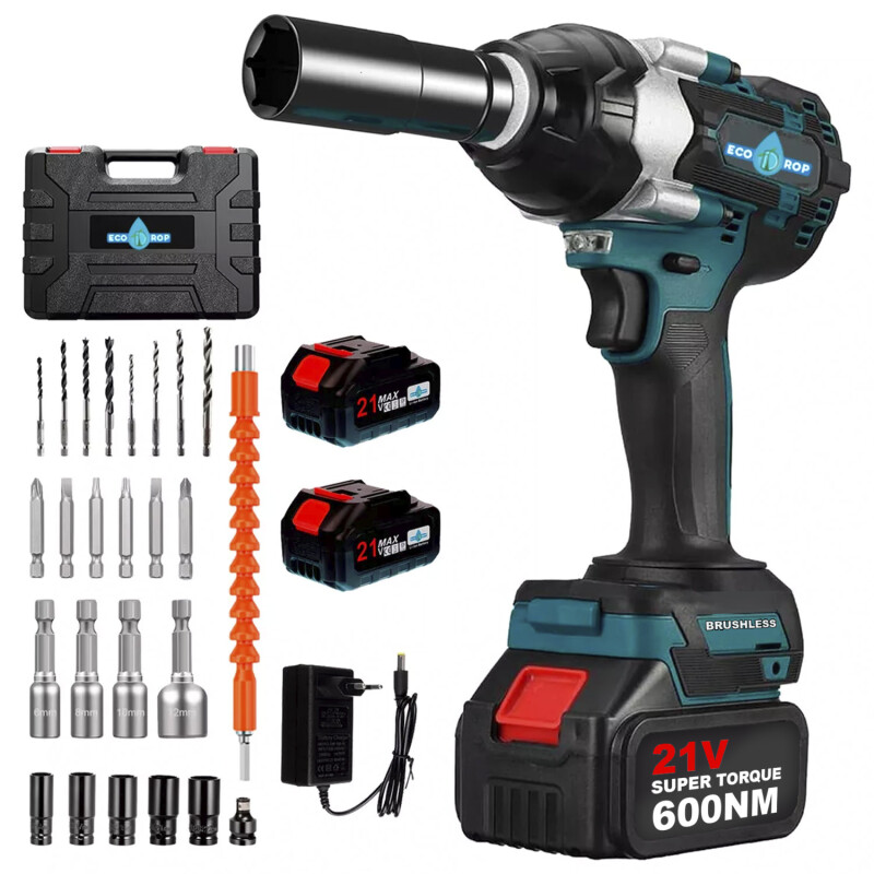 Llave de Impacto Atornillador Brushless EcoDrop 21V 600NM + Accesorios Llave de Impacto Atornillador Brushless EcoDrop 21V 600NM + Accesorios